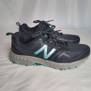 New Balance 412v3 All Terrain Trail Running Shoe Black/Blue EUC Size M 10.5 W 12